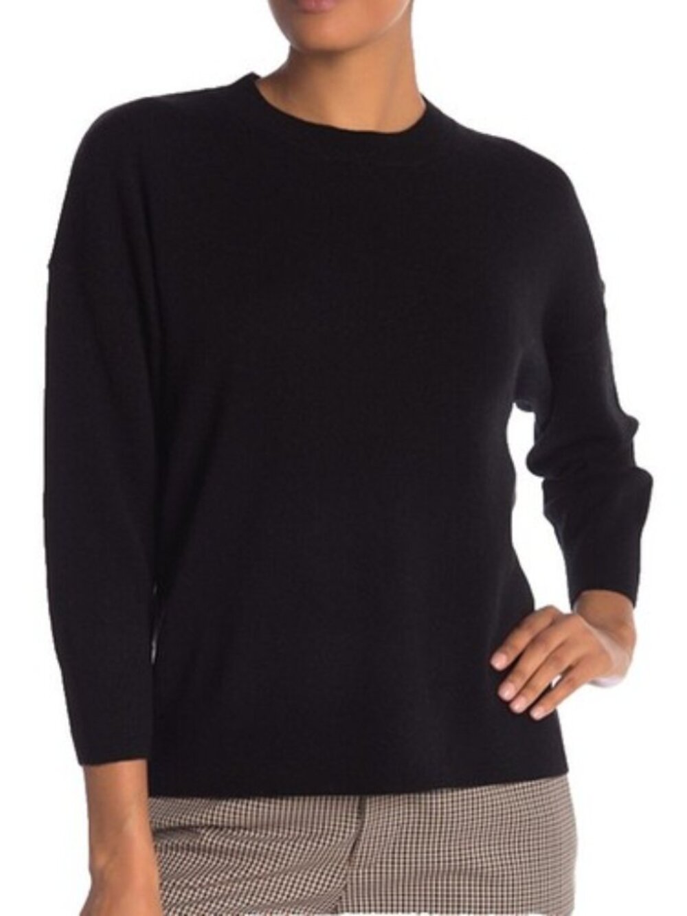 OG J. Crew Black 100% Cashmere 3/4 Sleeve Crewneck Sweater XS